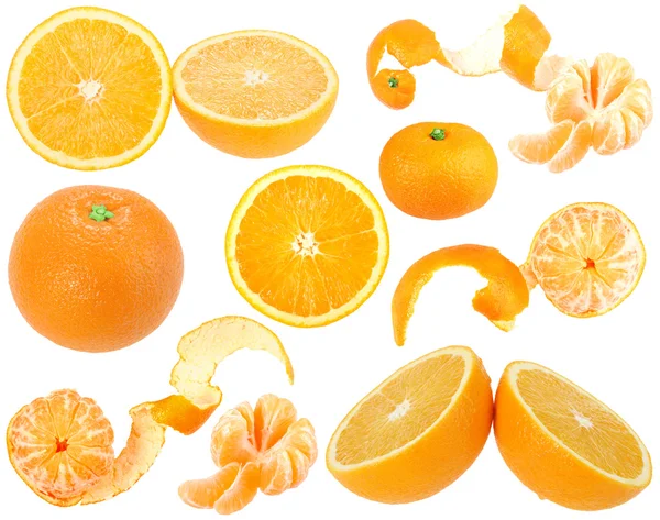 Sada oranžových a mandarinka čerstvého ovoce — Stock fotografie