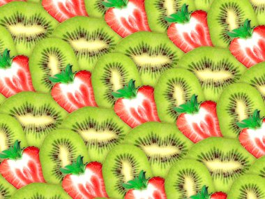 Background of fresh kiwi and strawberry slices clipart