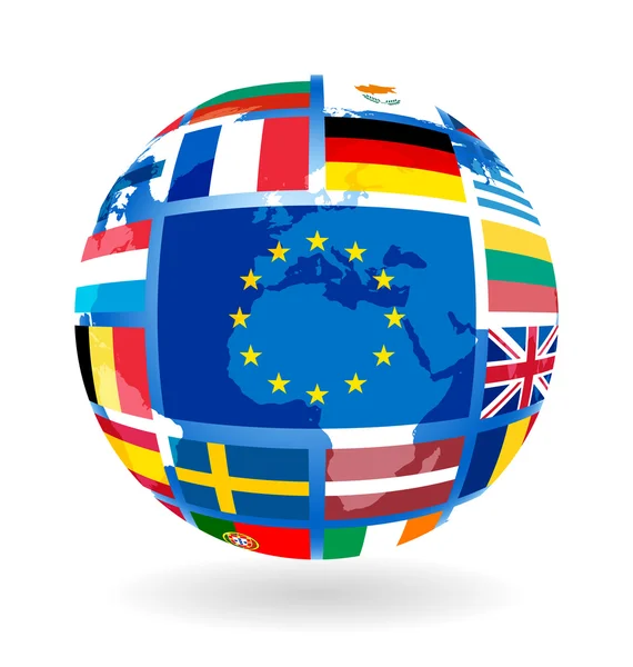 Флаги стран ЕС на земном шаре — стоковый вектор