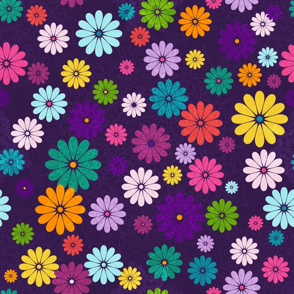 シームレスな暗い花鮮やかなパターン — ストックベクタ