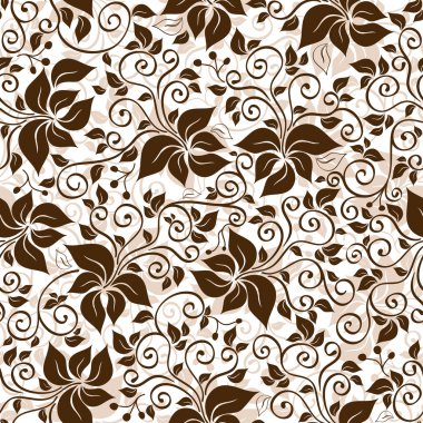 Seamless white-brown floral pattern clipart