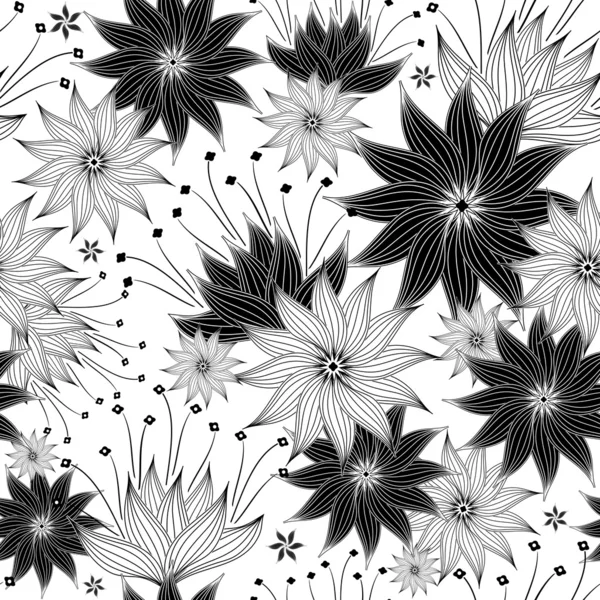 Upprepande vit-svart blommönster — Stock vektor