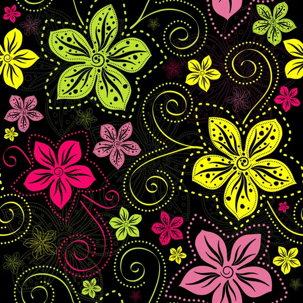 Άνευ ραφής μαύρο λουλουδάτο μοτίβο — Διανυσματικό Αρχείο