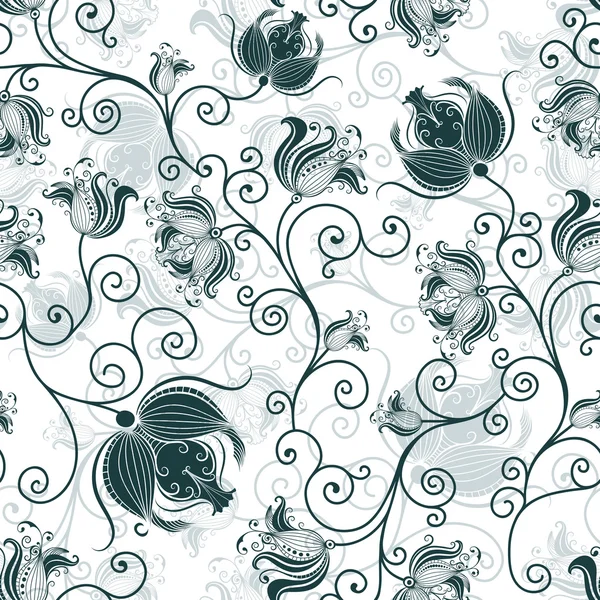 Motif floral blanc-vert foncé sans couture — Image vectorielle