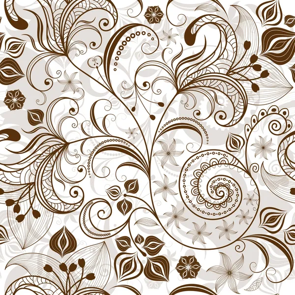 Repetir patrón floral blanco-marrón — Vector de stock