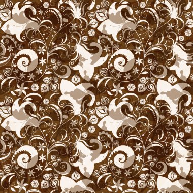 Seamless brown-white floral pattern clipart