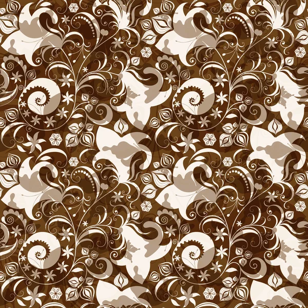 Бесшовный коричнево-белый цветочный узор — стоковый вектор