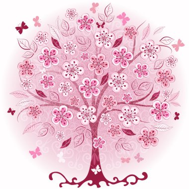 Pink decorative spring tree clipart