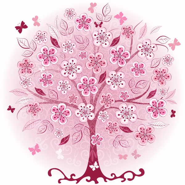 Rosa dekorativer Frühlingsbaum — Stockvektor