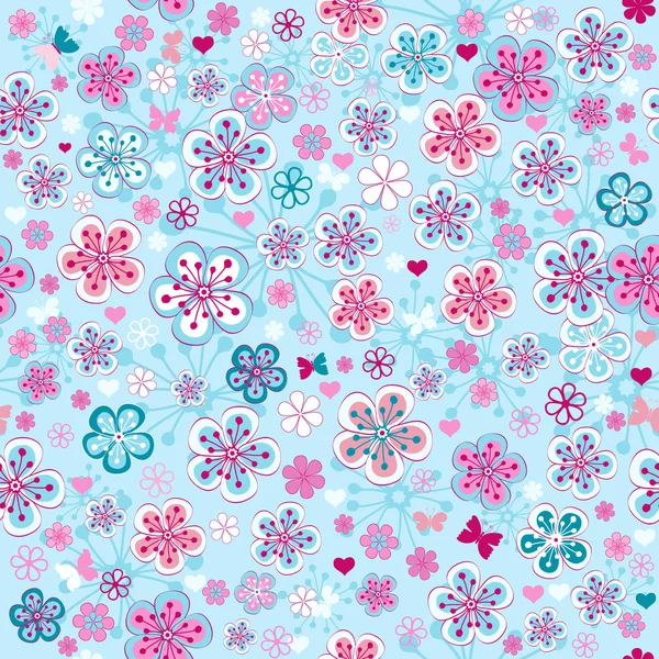 Seamless blue floral pattern — Stock Vector