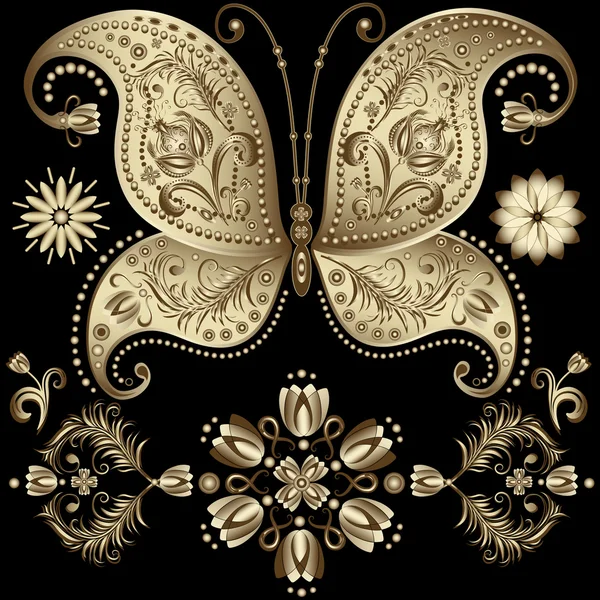 Mariposa vintage de oro — Vector de stock