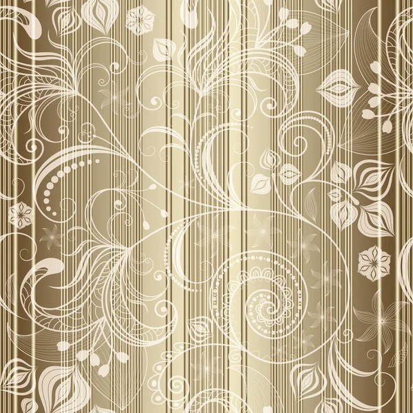 Patrón floral a rayas de oro sin costuras — Archivo Imágenes Vectoriales