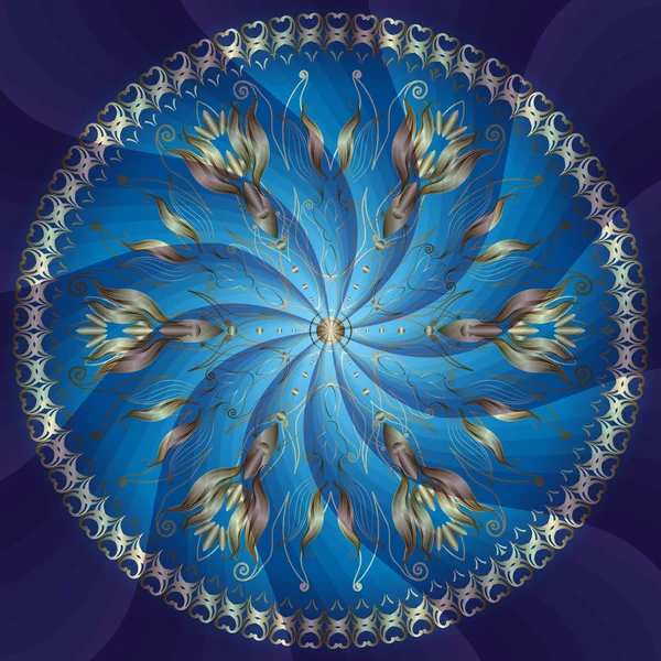 Cadre rond bleu et or — Image vectorielle