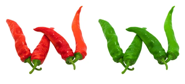 Bokstaven w består av grön och röd chilipeppar — Stockfoto