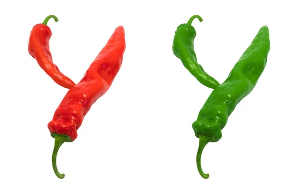 Alfabet y samengesteld van groene en rode chilipepertjes — Stockfoto