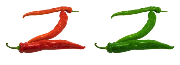 Alfabet z samengesteld van groene en rode chilipepertjes — Stockfoto