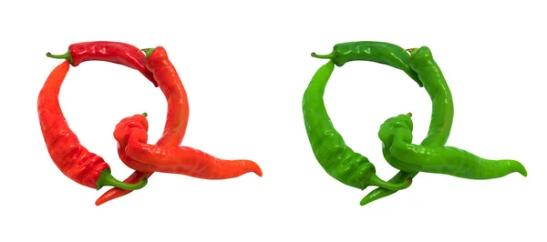 Letter Q composed of green and red chili peppers — Stock Photo, Image