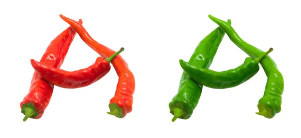 Letter A composed of green and red chili peppers — Stock Photo, Image