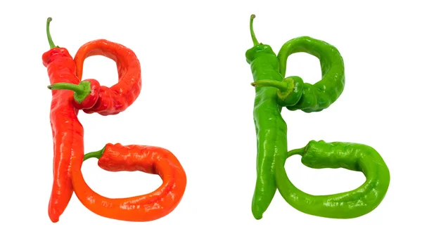 Γράμματα β αποτελείται από πράσινες και κόκκινες πιπεριές τσίλι — Φωτογραφία Αρχείου