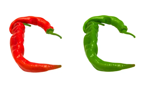 Letters c samengesteld van groene en rode chilipepertjes — Stockfoto