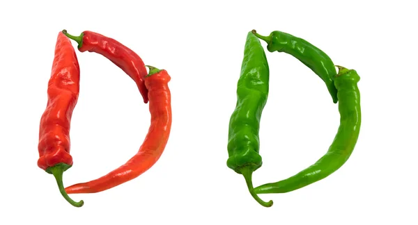 Letter D composed of chili peppers — Stock Photo, Image