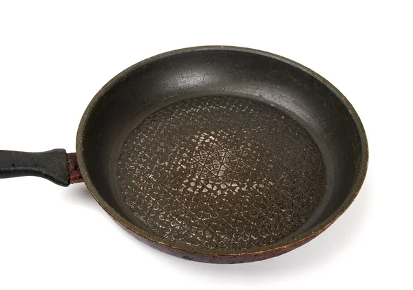 Dirty old frying pan on white background — Stock Photo, Image