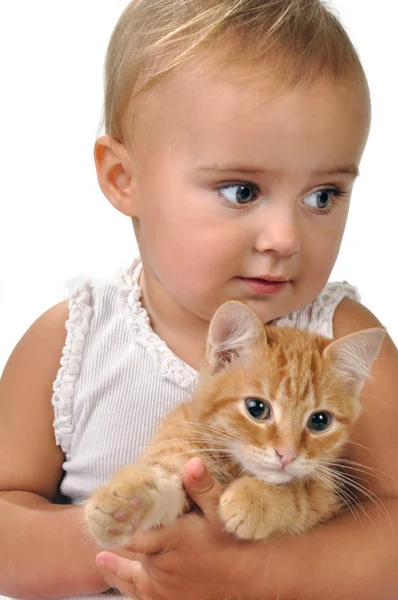 Criança bonito com um gato — Fotografia de Stock
