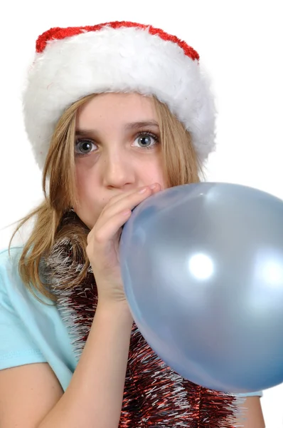 可爱的圣诞女孩与气球 — 图库照片