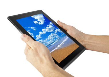Beyaz arka plan üzerinde bir tablet
