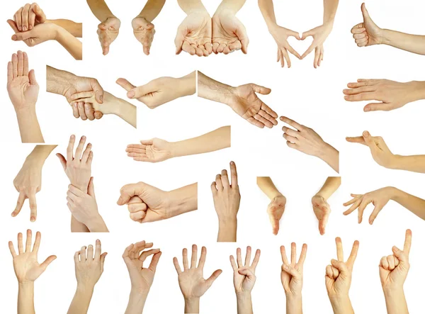 A nők és férfiak kezét a fehér háttér — Stock Fotó