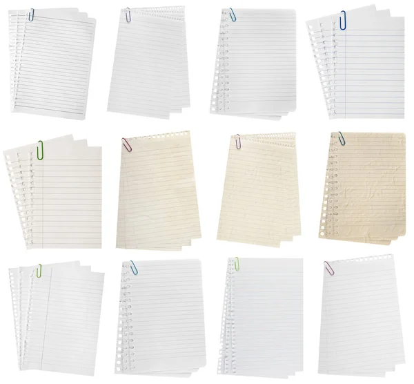Caderno de página de papel. texturizado isolado nos fundos brancos. recolha — Fotografia de Stock
