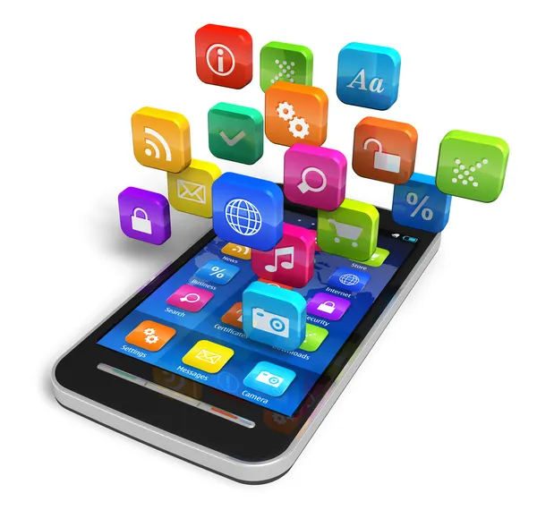 Smartphone con la nube de iconos de aplicaciones — Foto de Stock