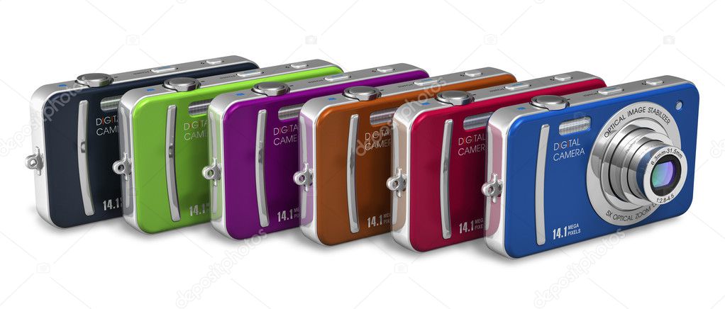 Set of color compact digital cameras Stock Photo by ©scanrail 10126645