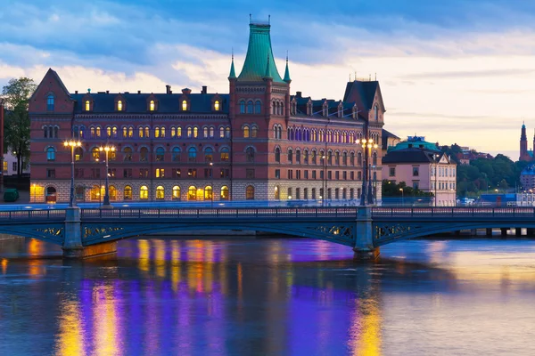 ストックホルム、スウェーデンの風光明媚な夜のパノラマ ストック画像