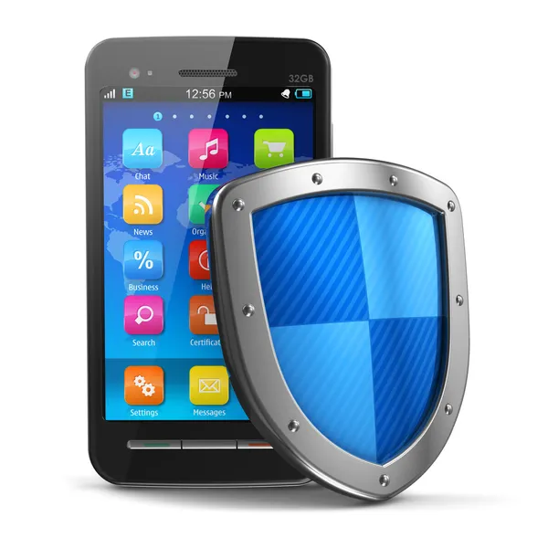 Концепция мобильной безопасности и антивирусной защиты — стоковое фото