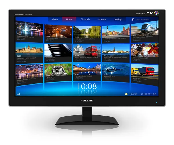 Televisor de pantalla ancha con galería de vídeo en streaming — Foto de Stock