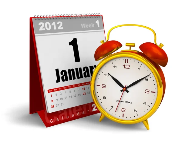Desktop calendar and alarm clock — Stock Photo, Image