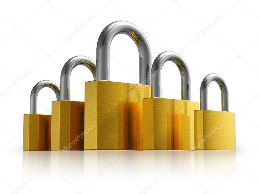 Security concept: set of metal padlocks