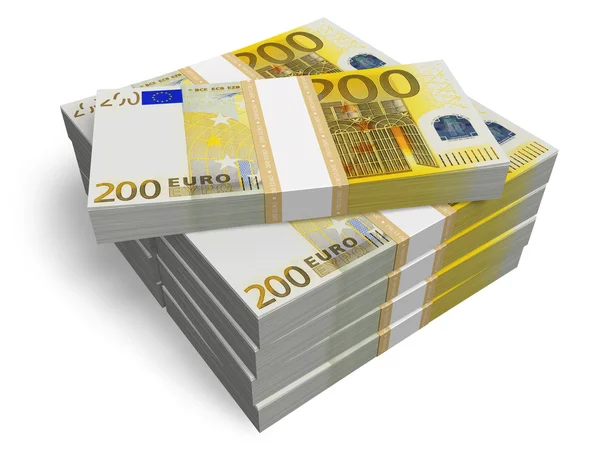 Pilhas de 200 notas de euro — Fotografia de Stock