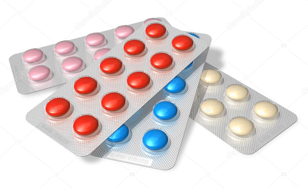Set of color pills in blister packs
