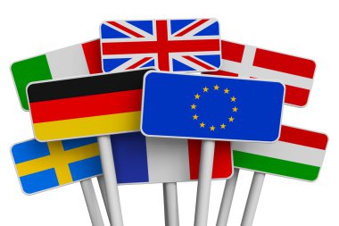 Set of signs with world flags clipart