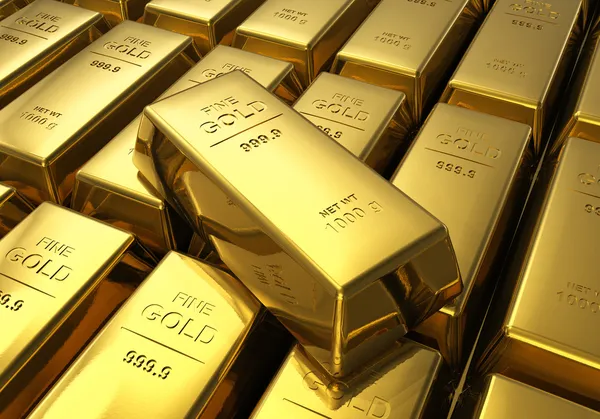 Reihen von Goldbarren — Stockfoto