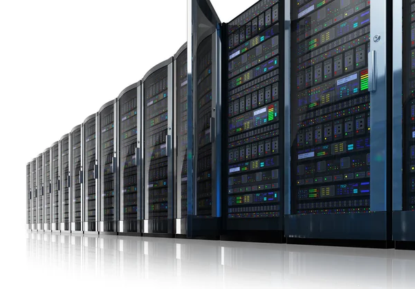 Ряд сетевых серверов в дата-центре — стоковое фото