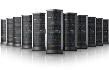 Row of network servers in data center clipart