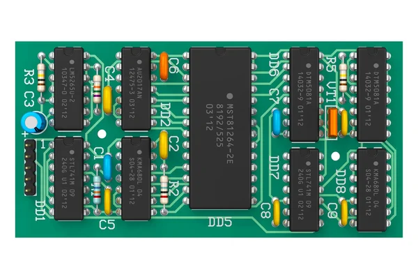 Digital circuit bord met microchips — Stockfoto