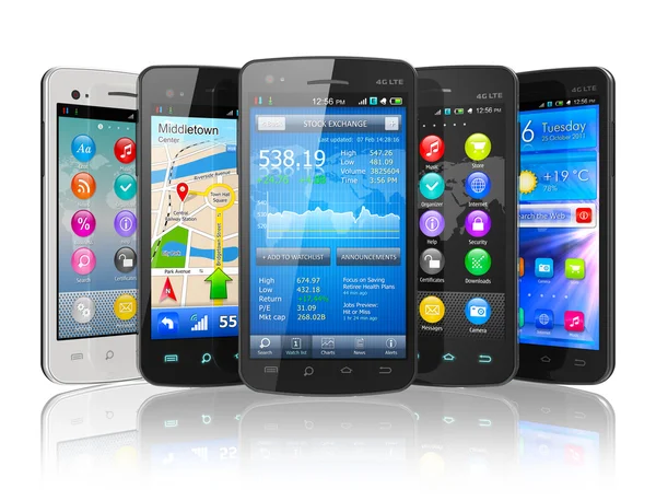 Uppsättning av touchscreen smartphones — Stockfoto