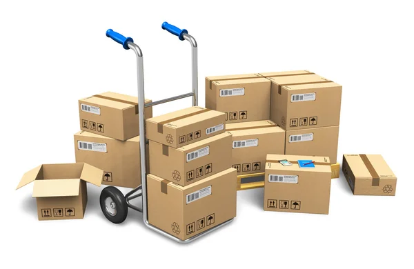 Cardboard boxes and hand truck — Stock Photo, Image