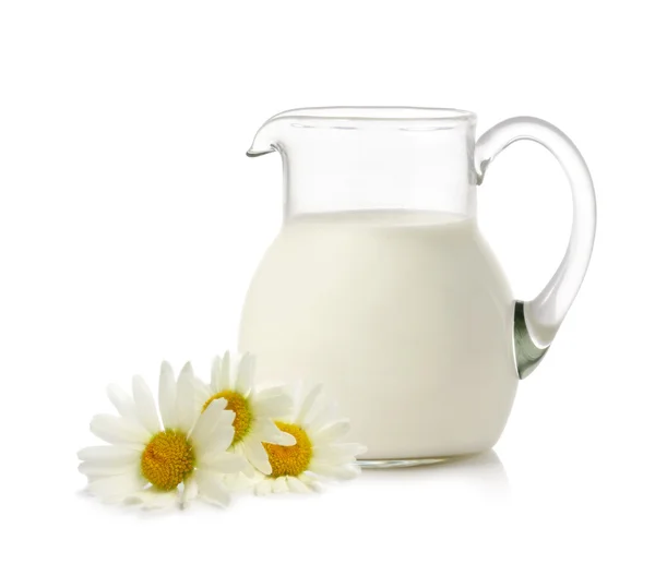 Färsk mjölk och camomiles — Stockfoto