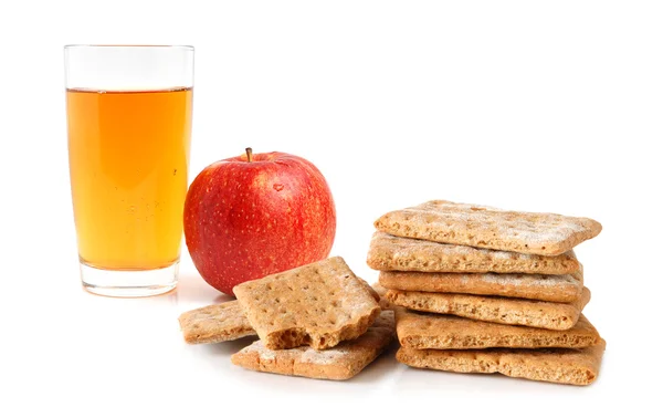 Apfel, Saft und Cracker — Stockfoto