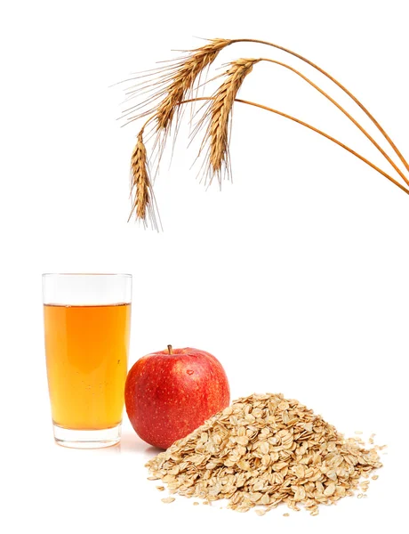 Apple, juice and oat flakes — Stock Photo, Image